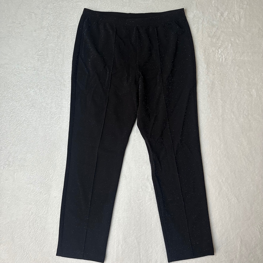 Susan Graver Size M Black Glitter Shiny Liquid Knit Pintuck Pull On Glam Pants